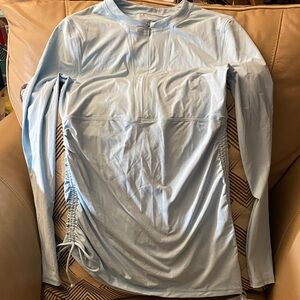 Athleta Sky Blue Rashguard Long Sleeve Top With Ruched Sides Size Small